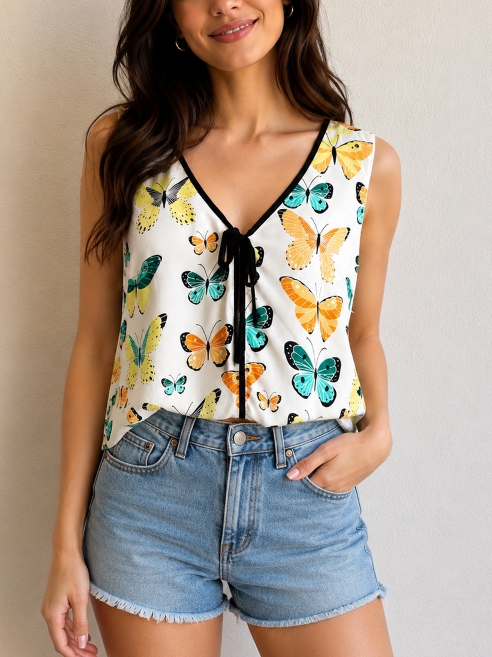 Mod Cloth Sleeveless Butterfly Novelty V Neck Lightweight Shirt Tank Size Medium